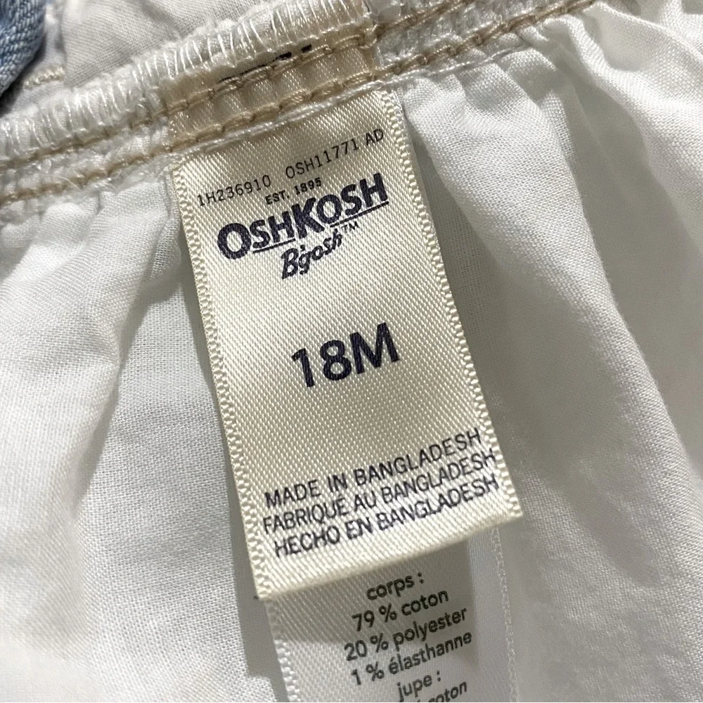 Oshkosh B'gosh Baby Girl 18M Denim Overall Jumper Dress White Eyelet Lace Skirt